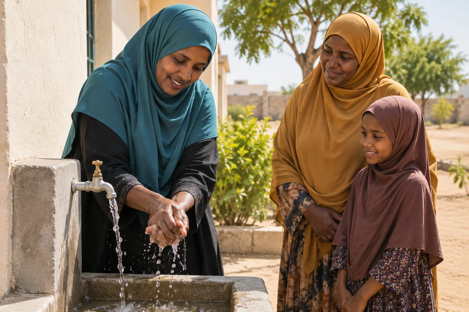 A Somali community educator demonstrating handwashing.